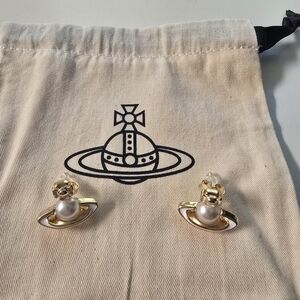 Vivienne Westwood Gold and White Orb Earrings
